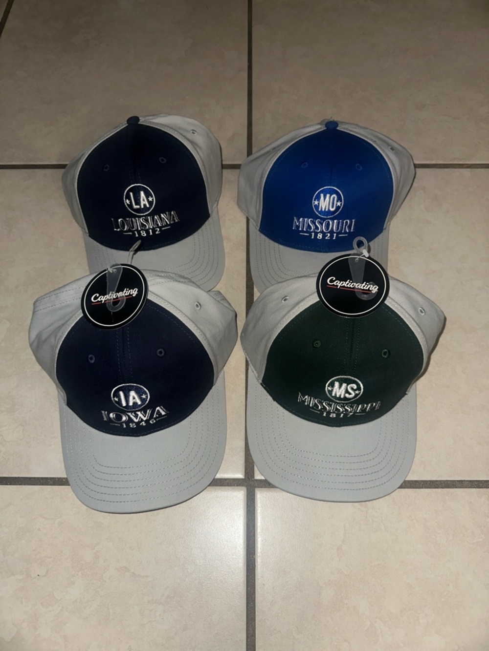 Captivating 4 Bundle State Baseball Caps - Louisiana,Missouri,Iowa,Mississippi
